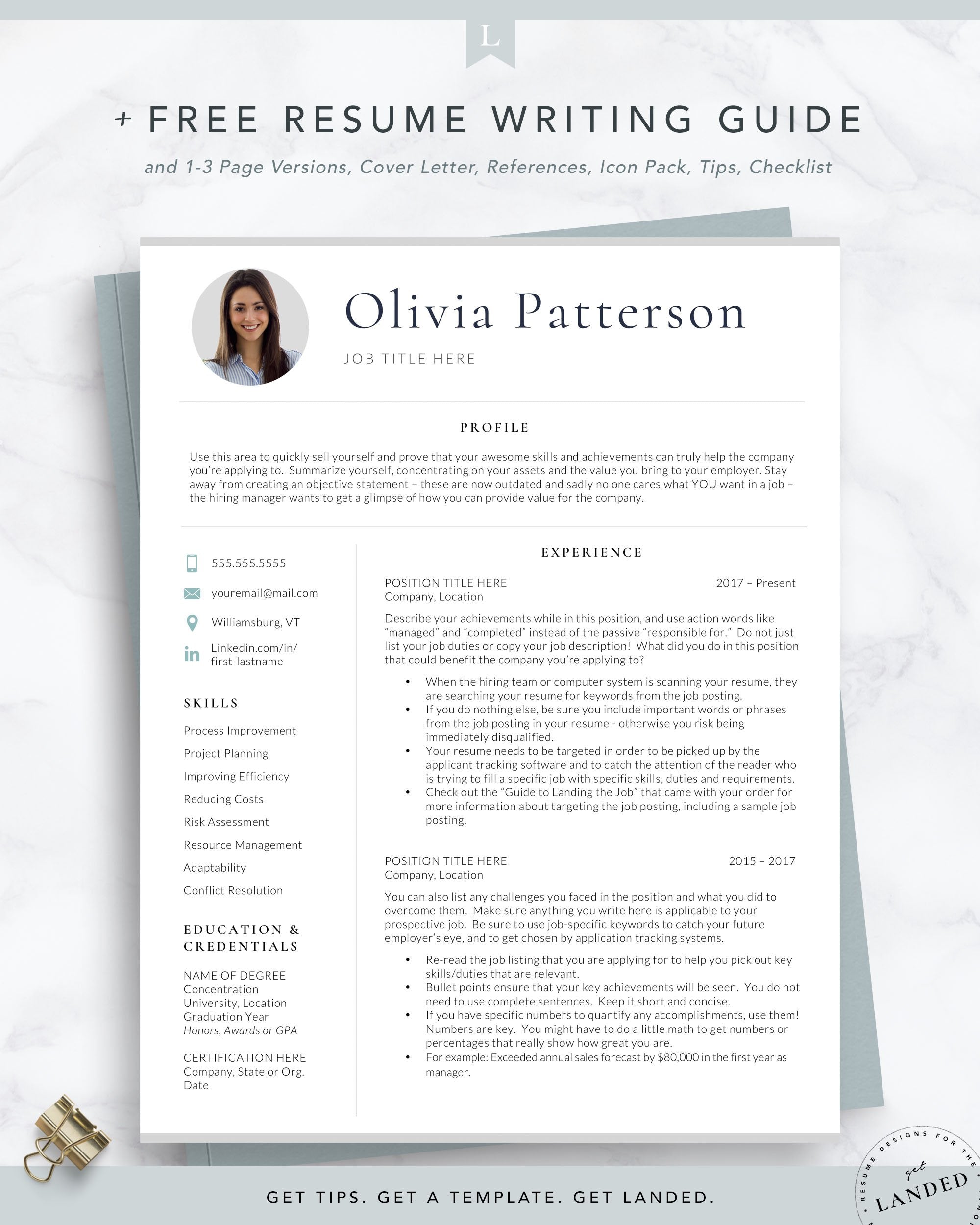 Picture Resume Template For Word And Pages - The Olivia