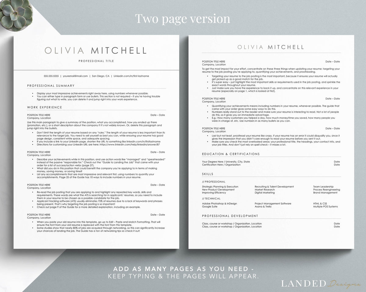 Best Modern ATS Resume Template and CV Format for Word, Apple Pages, G