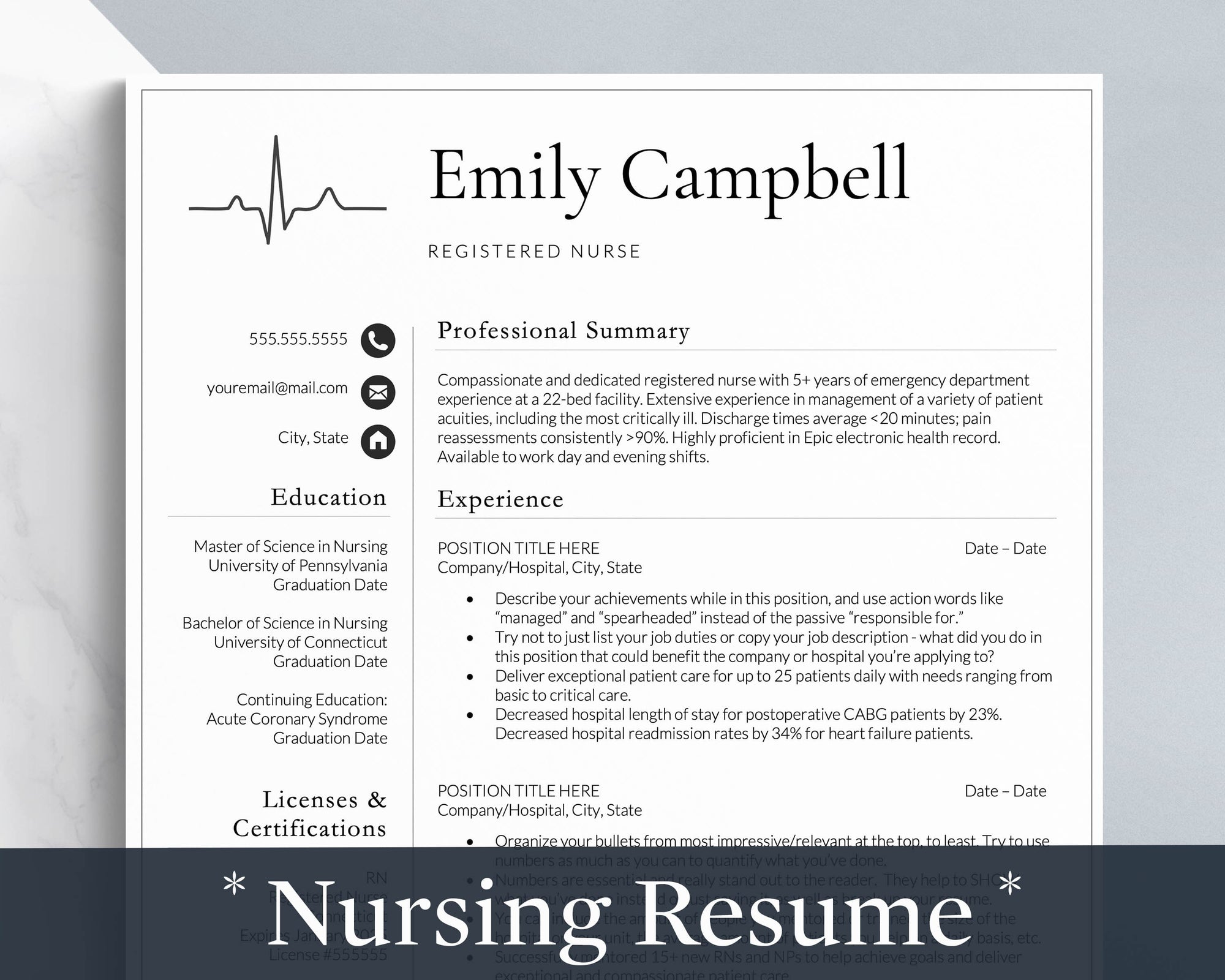 Nursing Resume Template for Google Docs, Word & Apple Pages | The Emil