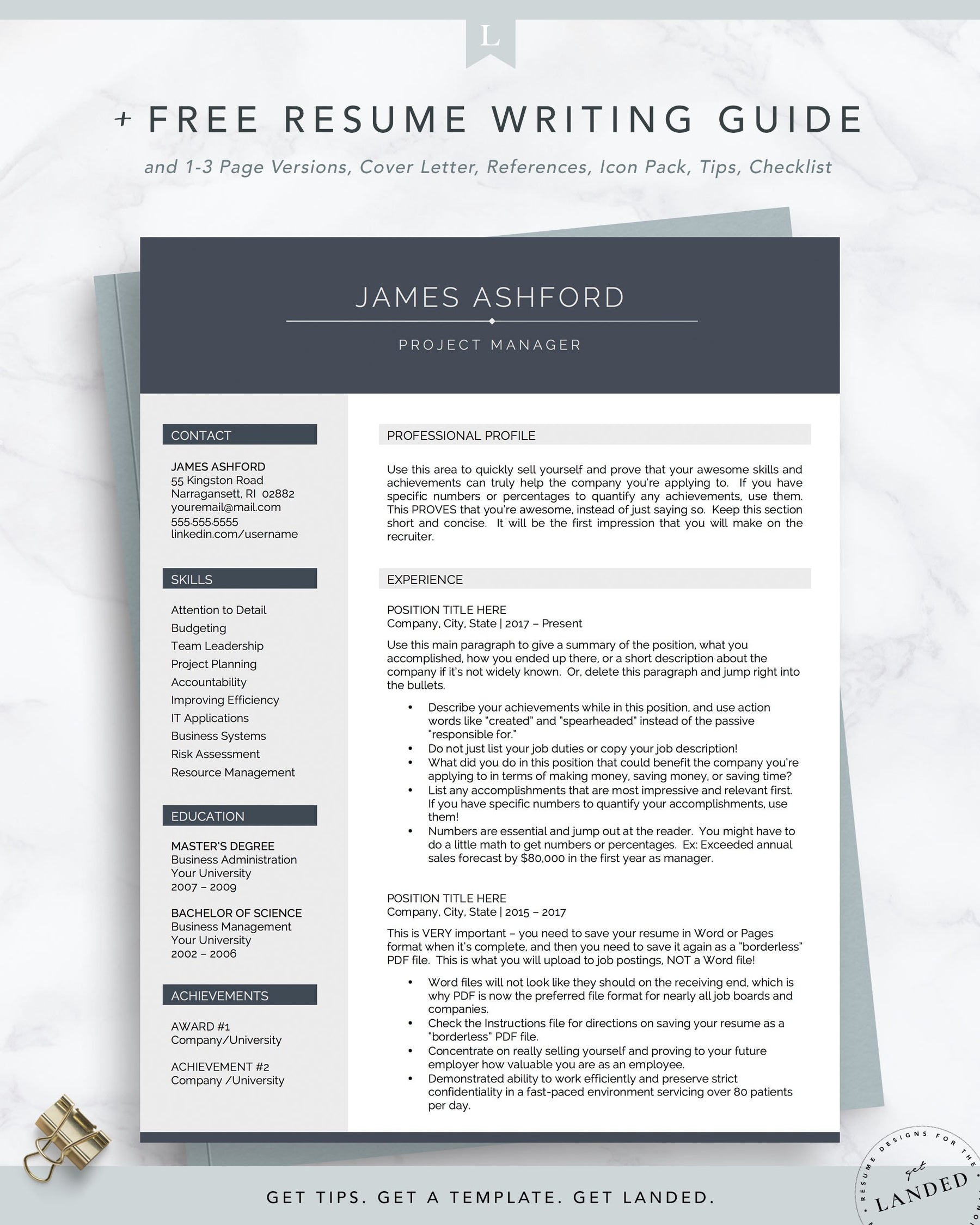 Professional Resume Template for Word and Pages | The Ashford