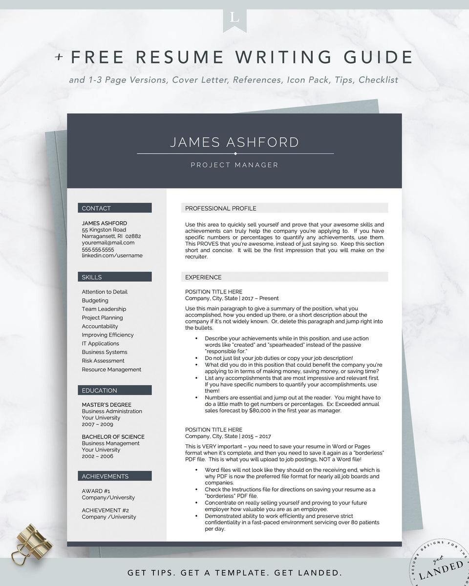 Professional Resume Template for Word and Pages | The Ashford – Get Landed