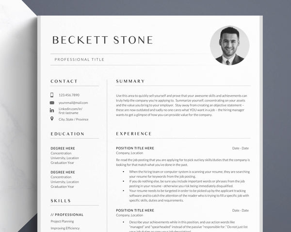 Resume Template / CV Template with Photo for Word & Pages Resume Forma