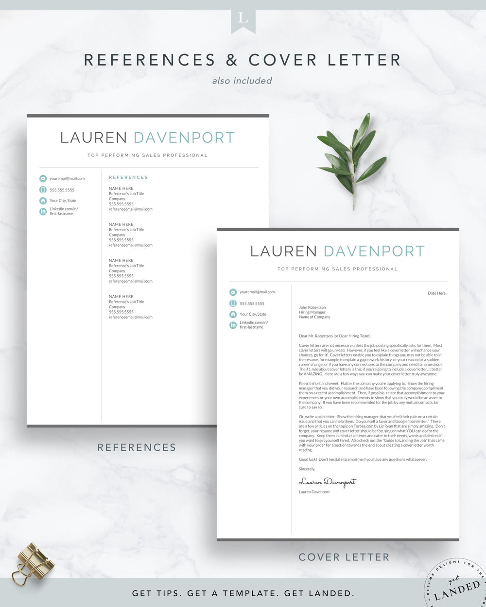 Modern Resume Template for Word and Pages | The Lauren Davenport